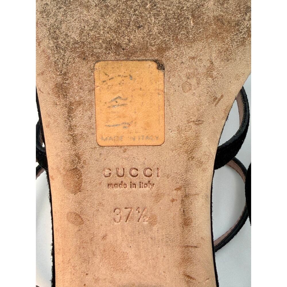Gucci Black Suede Crystal GG Thong Sandals Size 37.5 / 7 Flat T-strap Gladiator - Picture 13 of 15